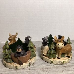 Yankee Candle Resin Moose Raccoon Bear Votive Holders (2)